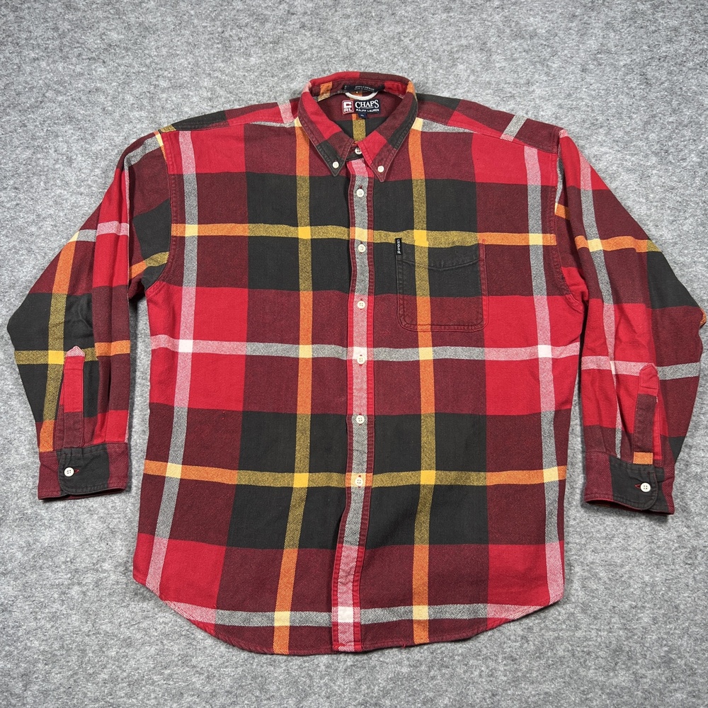 Chaps Ralph Lauren Shirt Mens XL Red Plaid Flannel Long Sleeve Cotton Outdoor